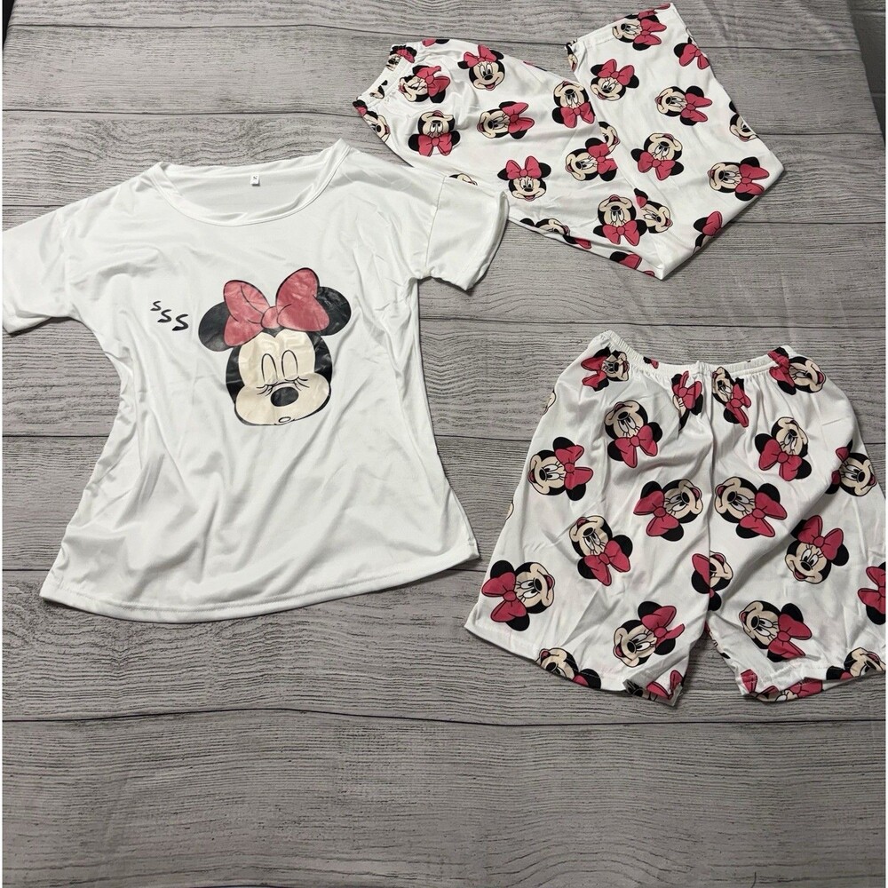 Minnie Mouse 3Pc Short Sleeve and Short Pajama Set Size M 138 New